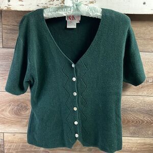 Vintage 80’s/90’s R & K Originals Ladies V Neck Button Sweater, Size 12, Green